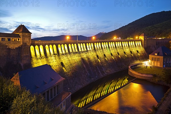 The Edersee dam wall illuminated by LED spotlights holds the German record as the longest permanently illuminated object