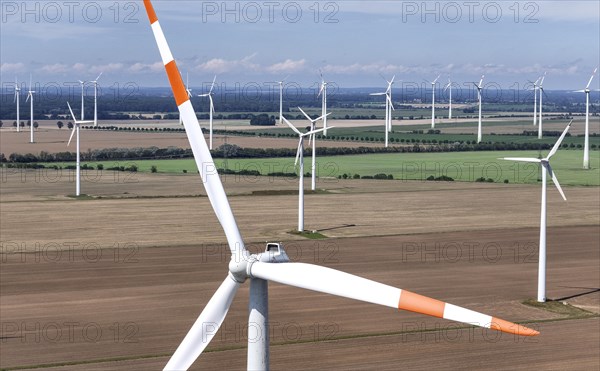 Aerial view of windmills in a wind farm