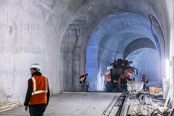 Construction site in the tunnel at the new through station in Stuttgart. A total of 56 kilometres of tunnels have been dug for Deutsche Bahn AG's Stuttgart 21 project and tunnelling has been completed. The tunnels will go online when the new main railway station opens in 2025