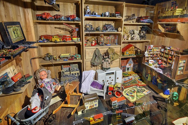 Shelves with old toys