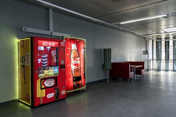 Vending machines for Langnese ice cream and Coca-Cola soft drinks in a waiting room