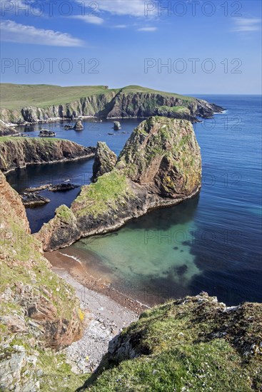 Spectacular coastline with sea cliffs and stacks at Westerwick