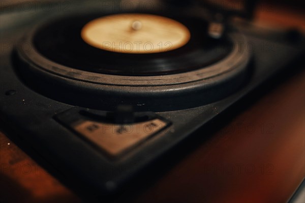 Vinyl record on retro turntable