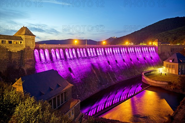 The Edersee dam wall illuminated by LED spotlights holds the German record as the longest permanently illuminated object