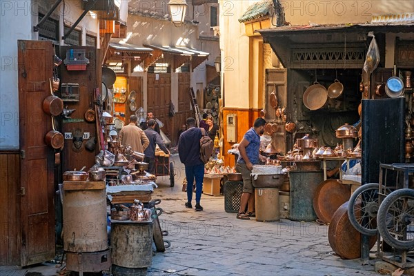 Moroccan coppersmiths' workshops and shops on Place Seffarine