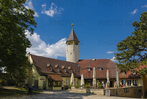 Teck Castle with hiking home of the Swabian Alb Association