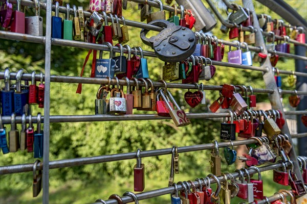 Love locks on the monument to rock singer Elvis Presley