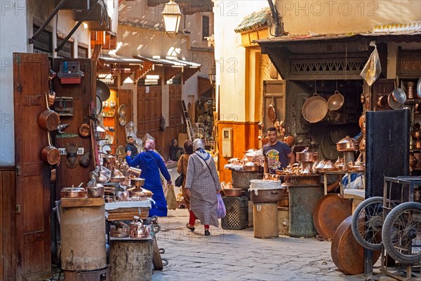 Moroccan coppersmiths' workshops and shops on Place Seffarine