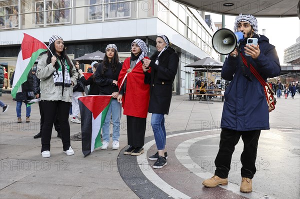 Participants in the Freedom for the People of Gaza demonstration gathered at Alexanderplatz to protest against Israel's actions in the Gaza Strip