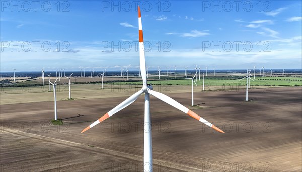 Aerial view of windmills in a wind farm