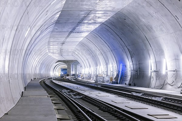 Construction site in the tunnel at the new through station in Stuttgart. A total of 56 kilometres of tunnels have been dug for Deutsche Bahn AG's Stuttgart 21 project and tunnelling has been completed. The tunnels will go online when the new main railway station opens in 2025