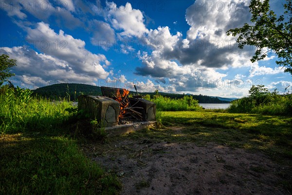 Fireplace on a South Lake in Catskills Mountains