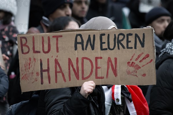 Hundreds of people take part in a pro-Palestine demonstration in Frankfurt am Main on 23 December 2023. The demonstration is accompanied by a massive police presence. Since a terrorist attack by Hamas on Israel on 7 October 2023 and Israel's subsequent intervention in the Gaza Strip