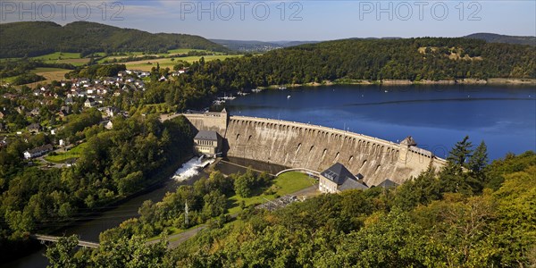 Elevated view of the Eder dam with the dam wall