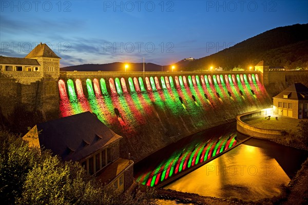 The Edersee dam wall illuminated by LED spotlights holds the German record as the longest permanently illuminated object