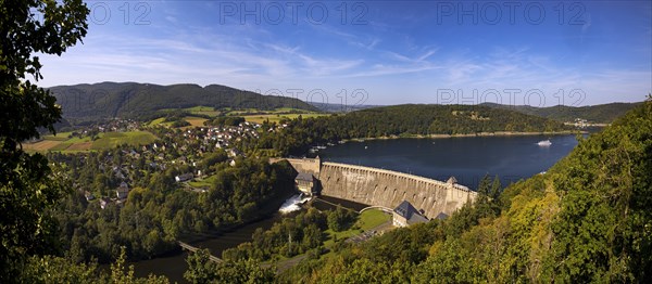 Elevated view of the Eder dam with the dam wall