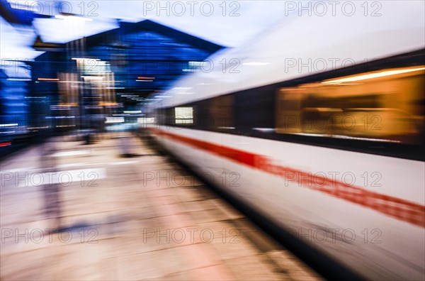 A Deutsche Bahn ICE train passing through Friedrichstrasse station. Berlin