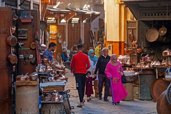 Moroccan coppersmiths' workshops and shops on Place Seffarine