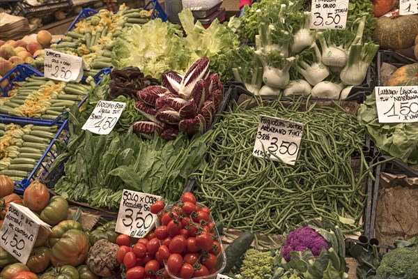 Vegetables on offer in the large market hall