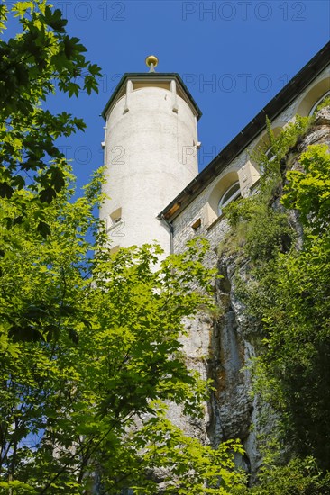 Lookout tower at the end of the 19th century at Teck Castle with the Schwaebischer Albverein hiking centre