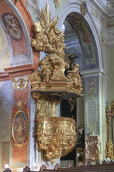 Pulpit. baroque parish church of St. Veit or Wachau Cathedral