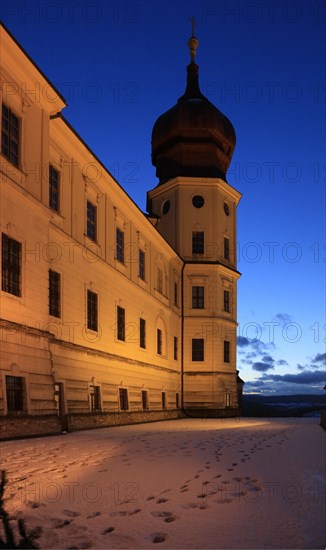 Goettweig Abbey Benedictine monastery in the evening in winter