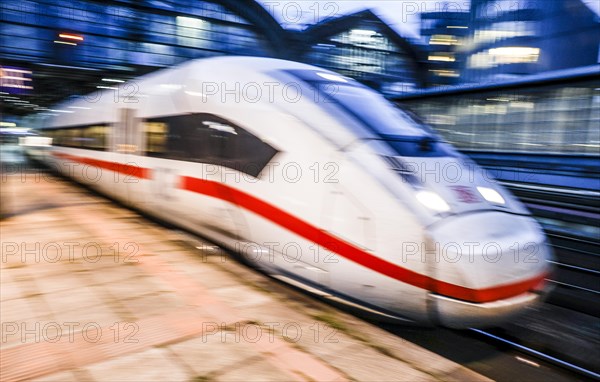 A Deutsche Bahn ICE train passing through Friedrichstrasse station. Berlin