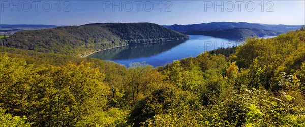 Elevated panoramic view of the Edertalsperre and wide view of the Kellerwald-Edersee National Park