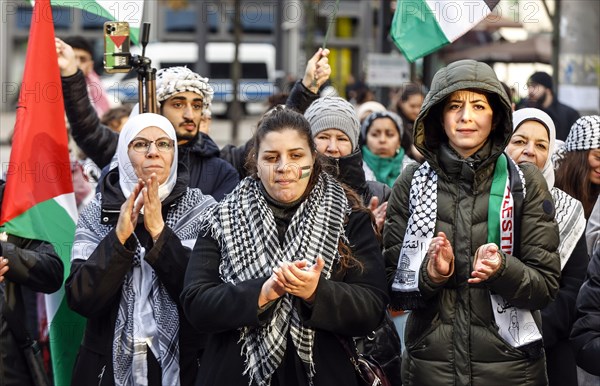 Participants in the Freedom for the People of Gaza demonstration gathered at Alexanderplatz to protest against Israel's actions in the Gaza Strip