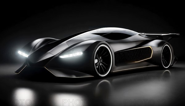 Black sports car, futuristic design study, AI generated, AI generated