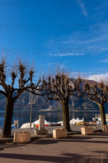 City of Campione d'Italia on the Waterfront to Lake Ceresio in a Sunny Day in Lombardy, Italy, Europe