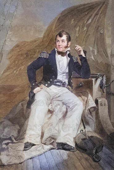 Oliver Hazard Perry (born 23 August 1785 in South Kingstown, Rhode Island, USA, died 23 August 1819 at sea near Port of Spain, Trinidad) was an American naval officer, after a painting by Alonzo Chappel (1828-1878), Historic, digitally restored reproduction from a 19th century original, North America