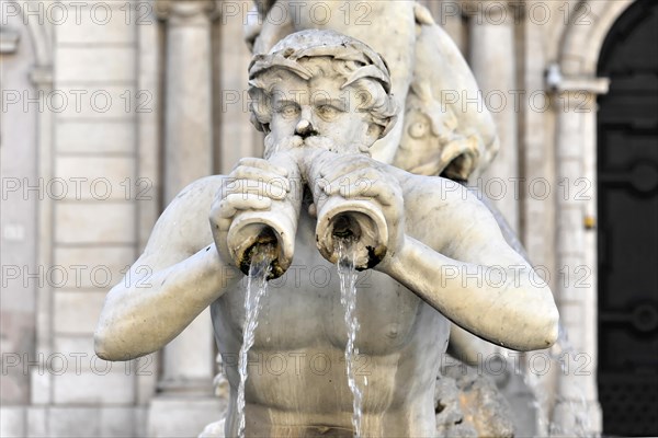 Fountain figure of a Triton, Moor Fountain or Fontana del Moro, Piazza Navona, Rome, Lazio, Italy, Europe