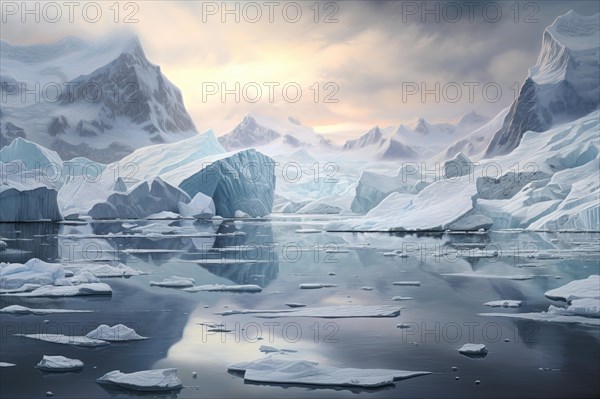 Aerial view of an Antarctic icy landscape, AI Generated, AI generated