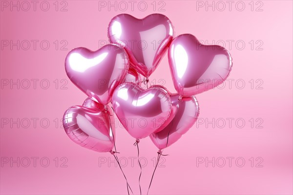 Bunch of glossy pink heart-shaped balloons against a soft pink background, perfect for Valentine's Day, anniversaries, or any romantic occasion, AI generated