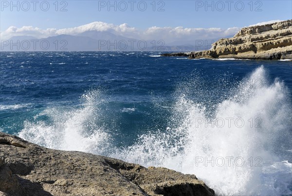 Bay, Matala beach, Matala, Crete, Greece, Europe