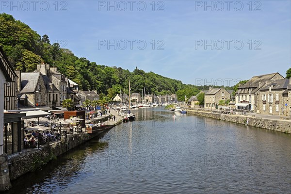 Old town building on the river Rance, Dinan, Cotes d'Armor, Brittany, France, Europe