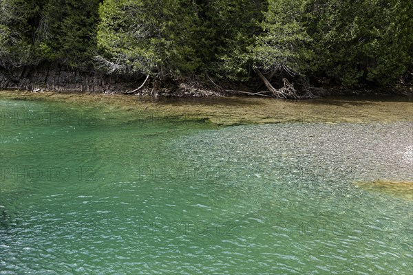 Crystal clear water at Emerald Falls, Portage River, Gaspesie, Province of Quebec, Canada, North America