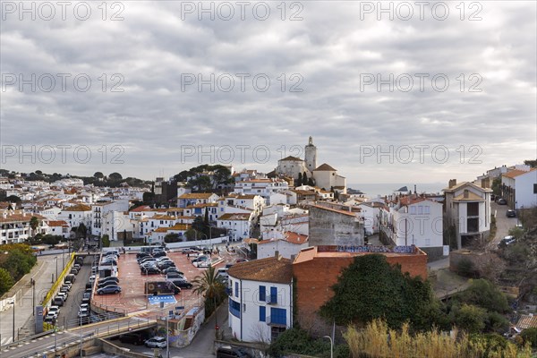 Local view, former fishing village of Cadaques with landmark, white church of Santa Maria, Cadaques, Cap de Creus peninsula, Costa Brava, Spain, Europe