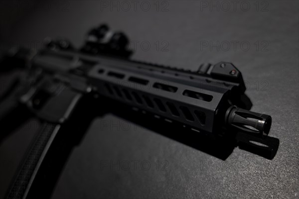 Modern Elegant Assault Rifle on Grey Background in Switzerland