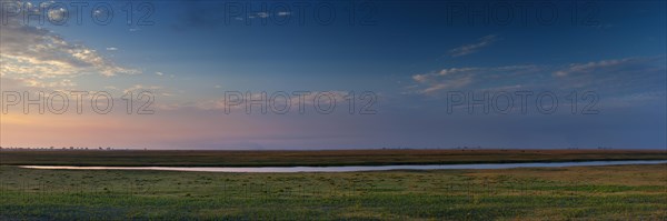 Riverside, chobe river, evening sun, panorama, landscape, evening mood, sky, nobody, empty, puristic, steppe, steppe landscape, Chobe National Park in Botswana