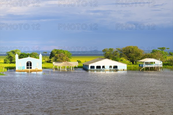 Wooden houses on stilts in the Itapicuru laguna, Para state, Brazil, South America