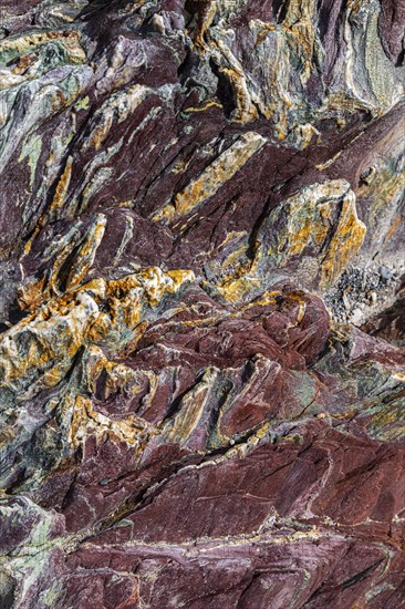 Coloured, ferrous mineral rocks on the beach of Topinetti, near Rio Marina, Elba, Tuscan Archipelago, Tuscany, Italy, Europe