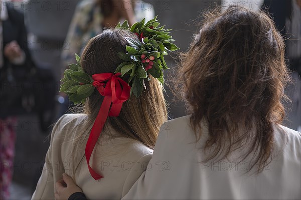 Graduate of the University of Genoa with traditional laurel wreath and red ribbon, Genoa, Italy, Europe