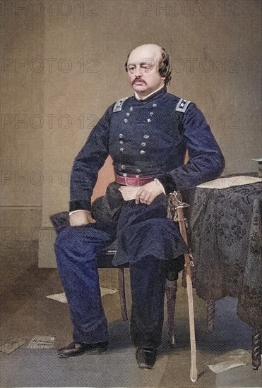 Benjamin Franklin Butler (born 5 November 1818 in Deerfield, Rockingham County, New Hampshire, died 11 January 1893 in Washington, D.C.) was an American lawyer, politician and general in the United States Army during the War of Secession, after a painting by Alonzo Chappel (1828-1878), Historical, digitally restored reproduction from a 19th century original