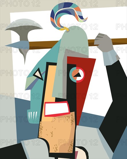 The halberd knight, abstract art colorful vector card