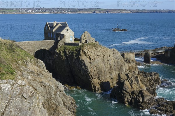 Fort de Bertheaume fortress on a rock off the coast in Plougonvelin on the Atlantic coast at the mouth of the Bay of Brest, Finistere Penn ar Bed department, Brittany Breizh region, France, Europe