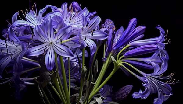 Agapanthus black magic, African lily, with delicate petals against a dark background highlighting their natural beauty, AI generated