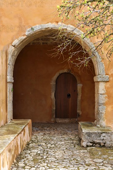 Door to the monk's cell, monastery church, Arkadi Monastery, Moni Arkadi, national monument, Crete, Greece, Europe