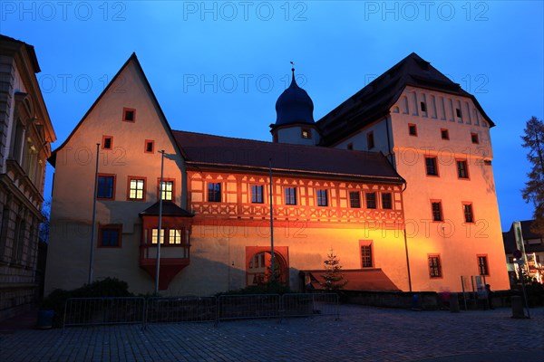 Imperial Palace in Forchheim, illuminated during the Christmas market, Upper Franconia, Bavaria, Germany, Europe